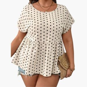 5230. Polka Dot Peplum Top - Black and White